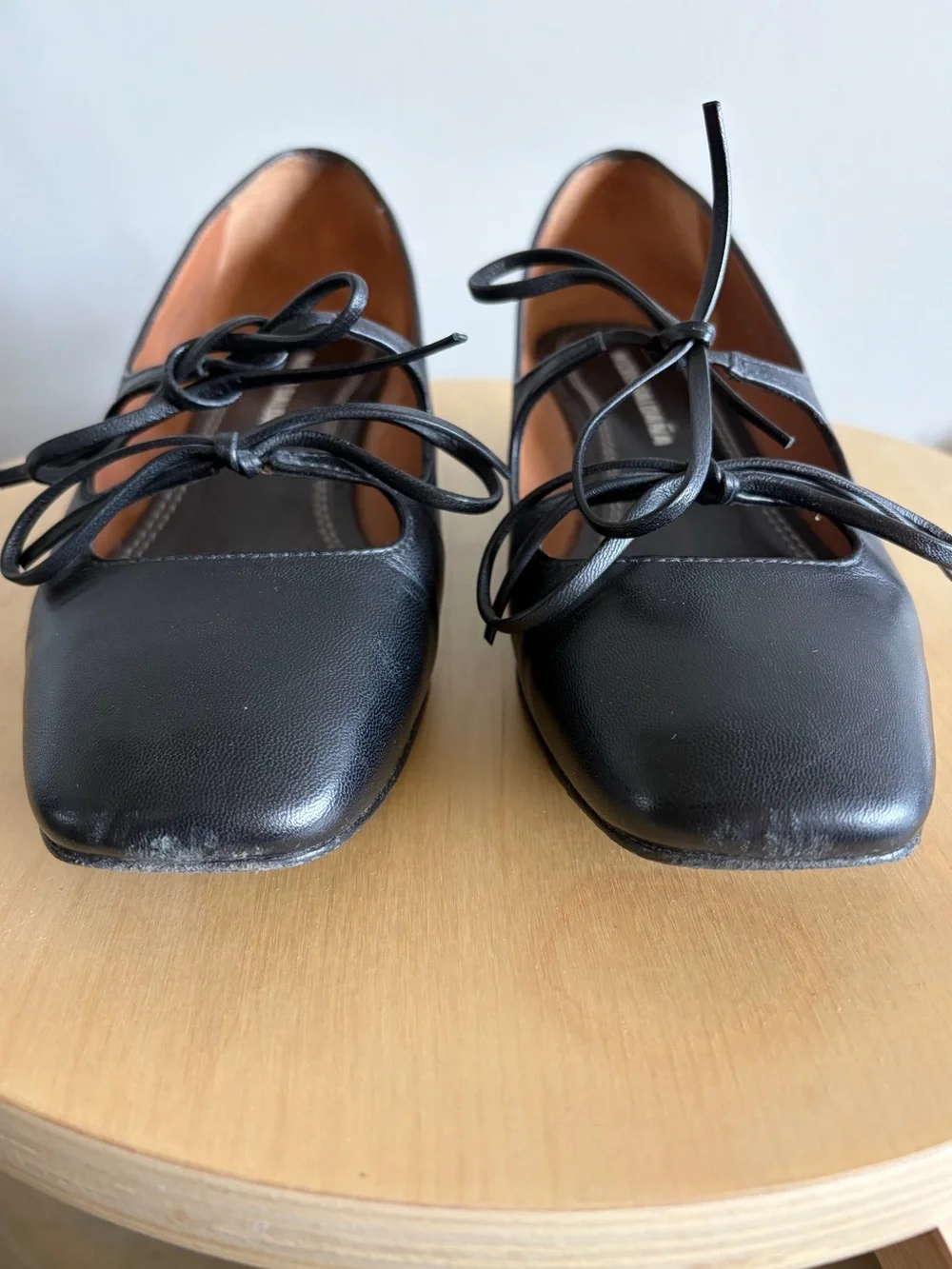 Nicole Saldaña Isabel Black Leather Tie-Front Mary Jane Ballet Heels - Picture 3 of 6